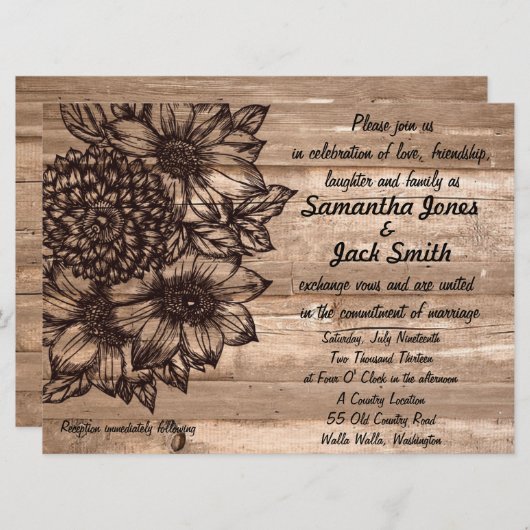 Einladung zur Sonnenblumenhochzeit (Vorne/Hinten)