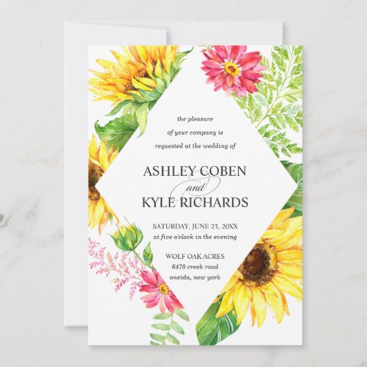 Einladung zur Sonnenblumenhochzeit in Gelb (Vorderseite)