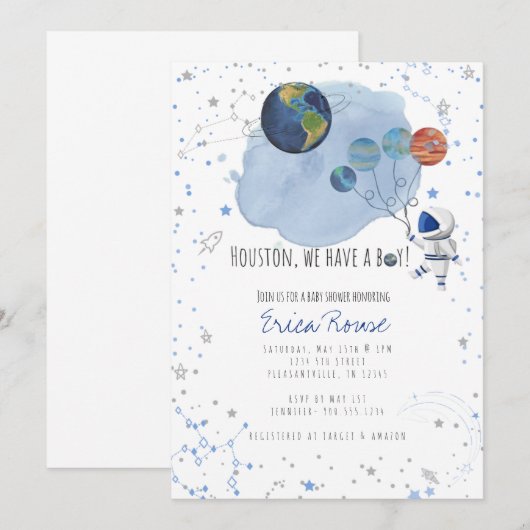 Einladung zur Space Baby Dusche (Vorne/Hinten)