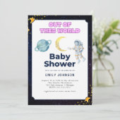 Einladung zur Space Baby Dusche (Stehend Vorderseite)