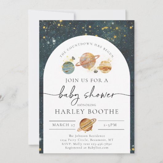 Einladung zur Space Baby Dusche | Space Baby Dusch (Vorderseite)