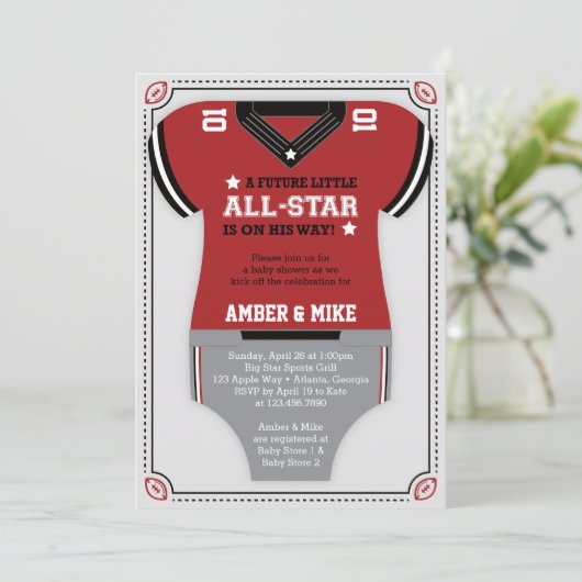 Einladung zur Sporthinderdusche, Fußball, Rot-Schw (Stehend Vorderseite)