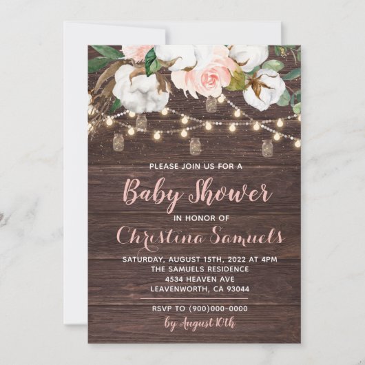 Einladung zur String Light Baby Dusche (Vorderseite)