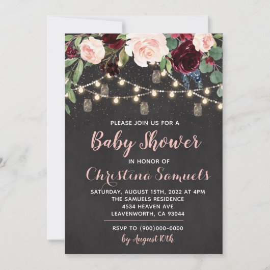 Einladung zur String Light Baby Dusche (Vorderseite)