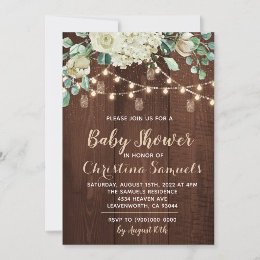 Einladung zur String Light Baby Dusche (Vorderseite)