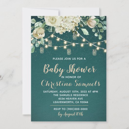 Einladung zur String Light Baby Dusche (Vorderseite)
