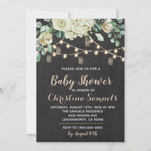 Einladung zur String Light Baby Dusche (Vorderseite)