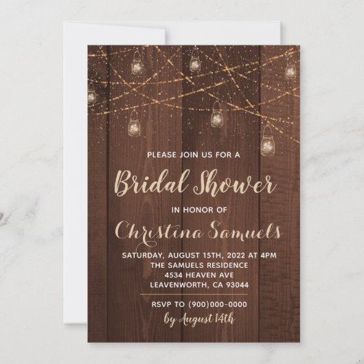 Einladung zur String Light Bridal Dusche (Vorderseite)