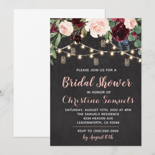 Einladung zur String Light Bridal Dusche (Vorne/Hinten)