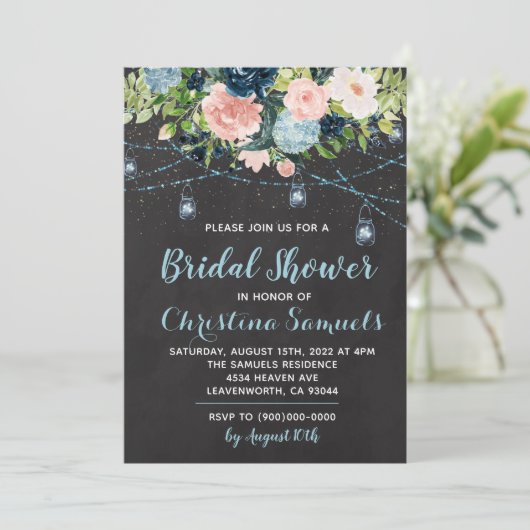 Einladung zur String Light Bridal Dusche (Stehend Vorderseite)