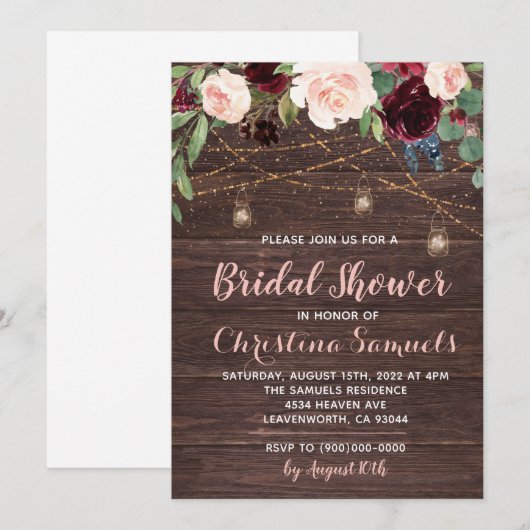 Einladung zur String Light Bridal Dusche (Vorne/Hinten)