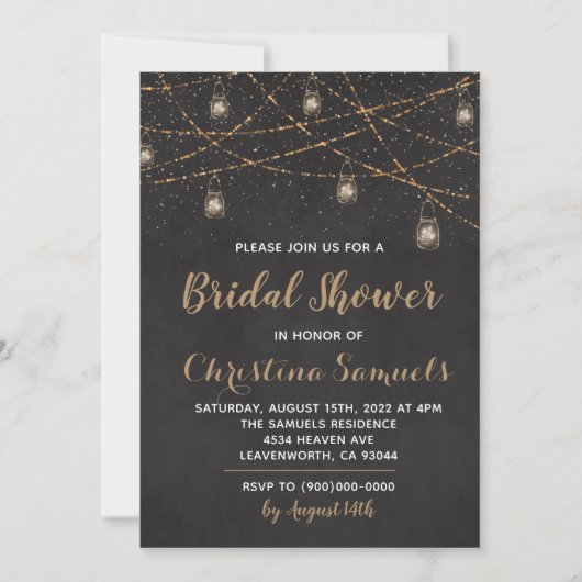 Einladung zur String Light Bridal Dusche (Vorderseite)