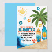 Einladung zur Surf-Geburtstagsfeier (Vorne/Hinten)