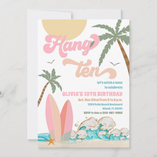 Einladung zur Surf-Geburtstagsfeier (Vorderseite)