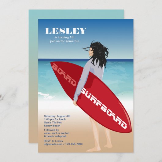 Einladung zur Surfboard Chick (Vorne/Hinten)