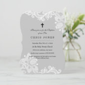 Einladung zur Taufe des eleganten White Gray Lace (Stehend Vorderseite)