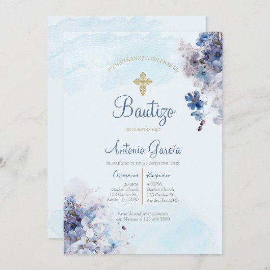 Einladung zur Taufe des hellblauen Jungen (Vorne/Hinten)