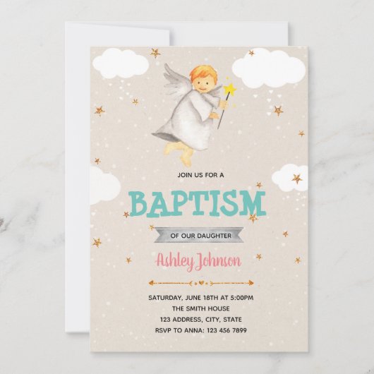 Einladung zur Taufe des niedlichen Engels (Vorderseite)
