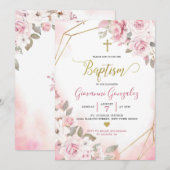 Einladung zur Taufe des Soft Blush Rosa Girl (Vorne/Hinten)