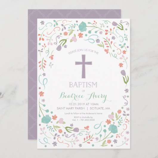 Einladung zur Taufe - Gewohnheit, Blume, Kreuz (Vorne/Hinten)