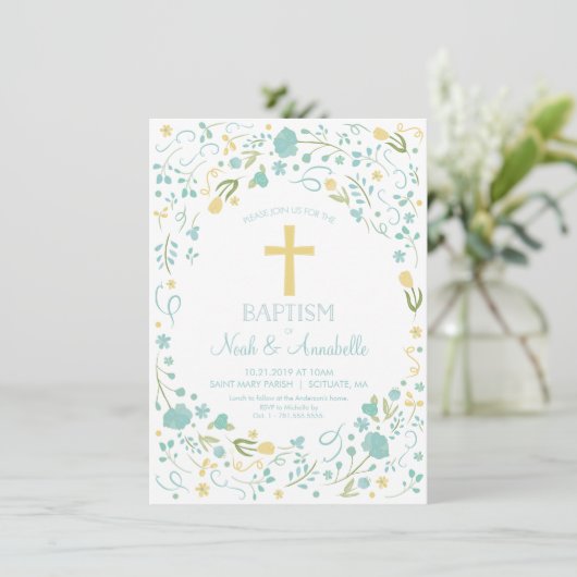 Einladung zur Taufe - Neutrales Geschlechtskreuz,  (Stehend Vorderseite)