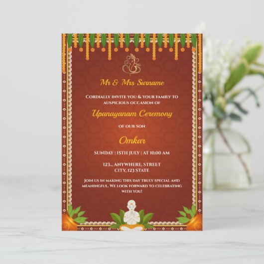 Einladung zur Thread-Zeremonie, Upanayan Card (Stehend Vorderseite)