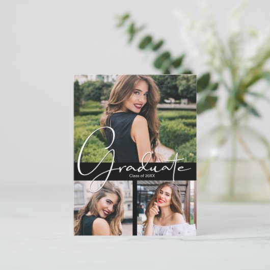 Einladung zur Trendy Foto Graduation Party Postkarte (Stehend Vorderseite)