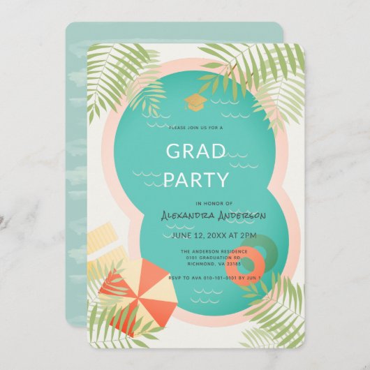 Einladung zur Tropical Pool Graduation Party (Vorne/Hinten)