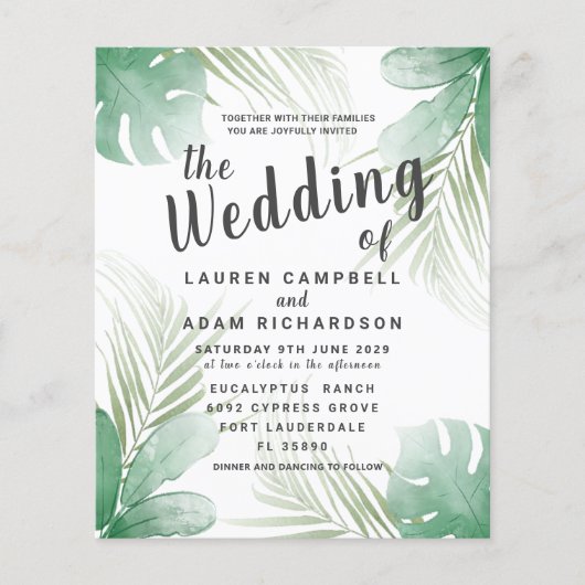 Einladung zur tropischen Wasserfarbenhochzeit (Vorderseite)