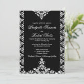 Einladung zur verzierten Black Damask Hochzeit (Stehend Vorderseite)