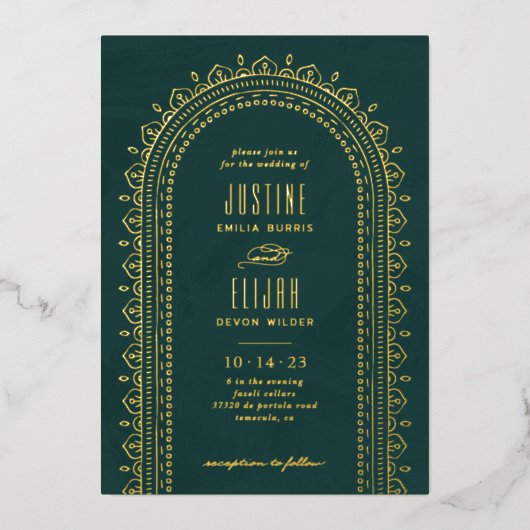 Einladung zur Verzierten Bogenhochzeit - Aquamarin (Vorderseite)