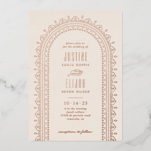 Einladung zur Verzierten Bogenhochzeit - Elfenbein (Vorderseite)