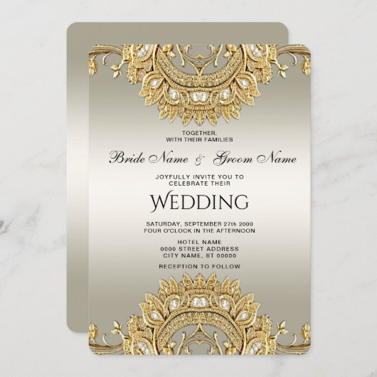 Einladung zur Verzierten Hochzeit von Gold (Vorne/Hinten)