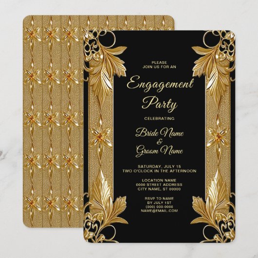 Einladung zur Verzierten Verlobung von Gold Black (Vorne/Hinten)