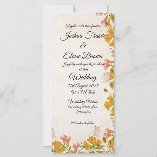 Einladung zur viktorianischen Wiesengelben Hochzei (Vorderseite)