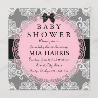 Einladung zur Vintag-schick-Baby-Dusche in Rosa un