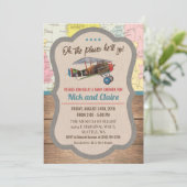 Einladung zur Vintagen Airplane Map Boy Baby Showe (Stehend Vorderseite)