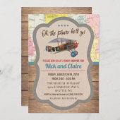 Einladung zur Vintagen Airplane Map Boy Baby Showe (Vorne/Hinten)
