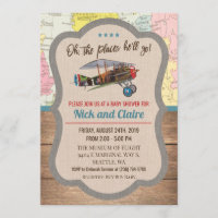 Einladung zur Vintagen Airplane Map Boy Baby Showe