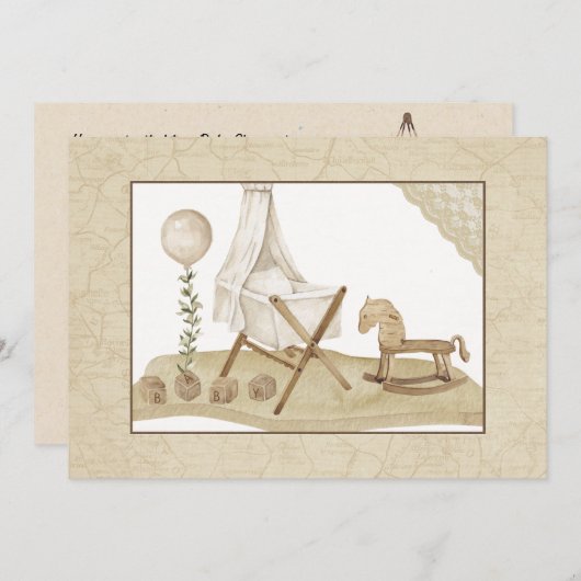 Einladung zur Vintagen Babydusche (Vorne/Hinten)