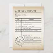 Einladung zur Vintagen Bibliothekskarte Bridal Dus (Vorderseite)