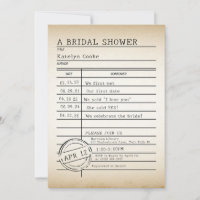 Einladung zur Vintagen Bibliothekskarte Bridal Dus