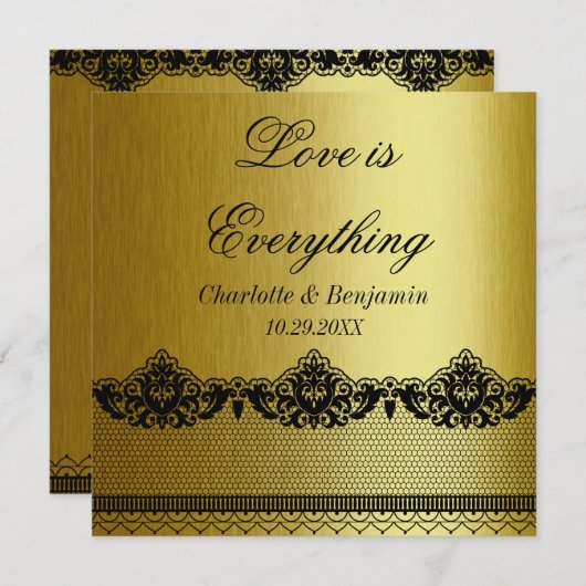 Einladung zur Vintagen Black and Gold Lace Hochzei (Vorne/Hinten)