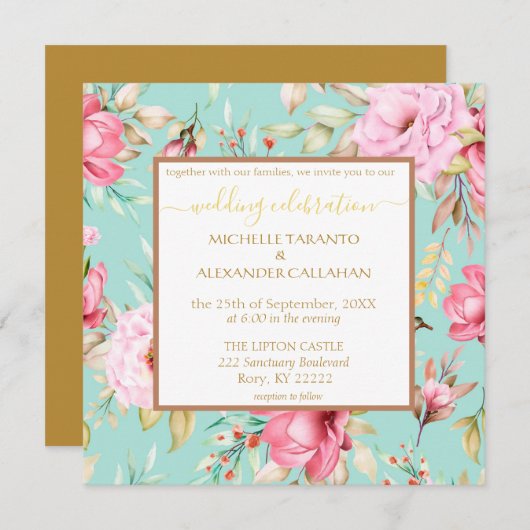 Einladung zur Vintagen Blumenhochzeit (Vorne/Hinten)