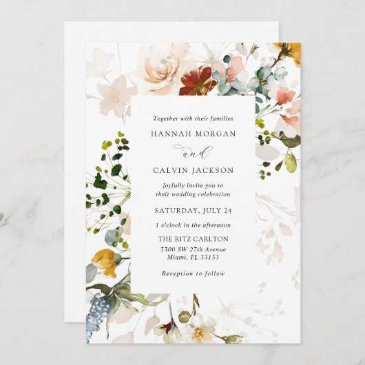 Einladung zur Vintagen Blumenhochzeit (Vorne/Hinten)