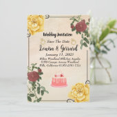 Einladung zur Vintagen Blumenhochzeit (Stehend Vorderseite)