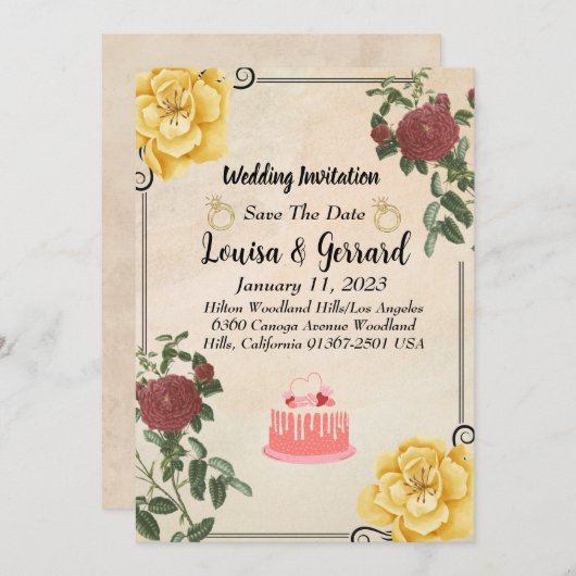 Einladung zur Vintagen Blumenhochzeit (Vorne/Hinten)