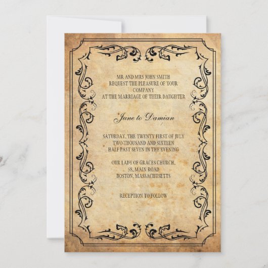 Einladung zur Vintagen Blumenhochzeit (Vorderseite)