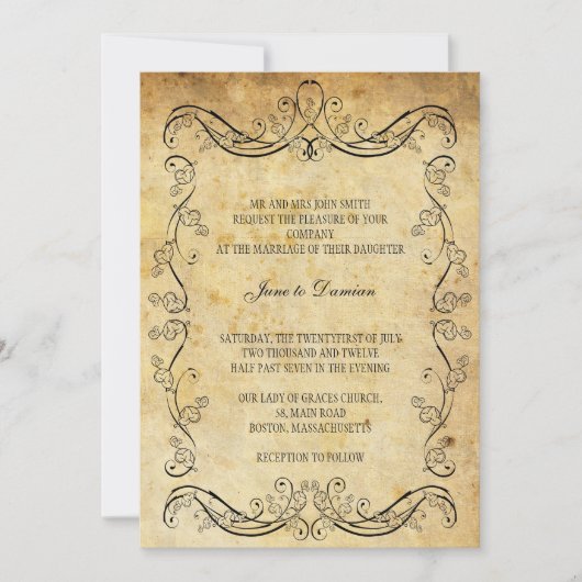 Einladung zur Vintagen Blumenhochzeit (Vorderseite)