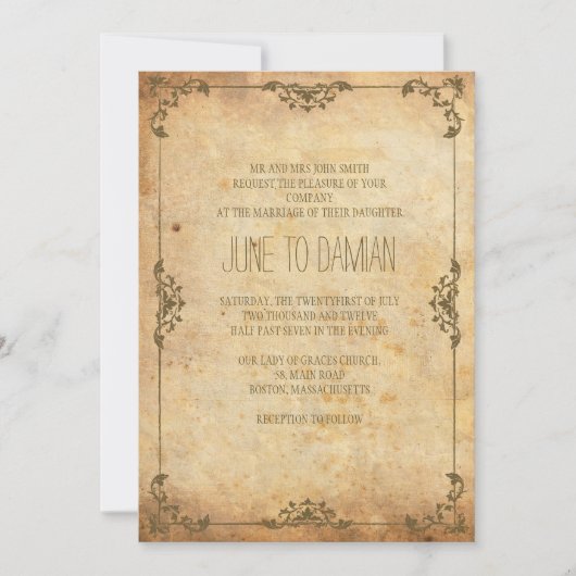 Einladung zur Vintagen Blumenhochzeit (Vorderseite)